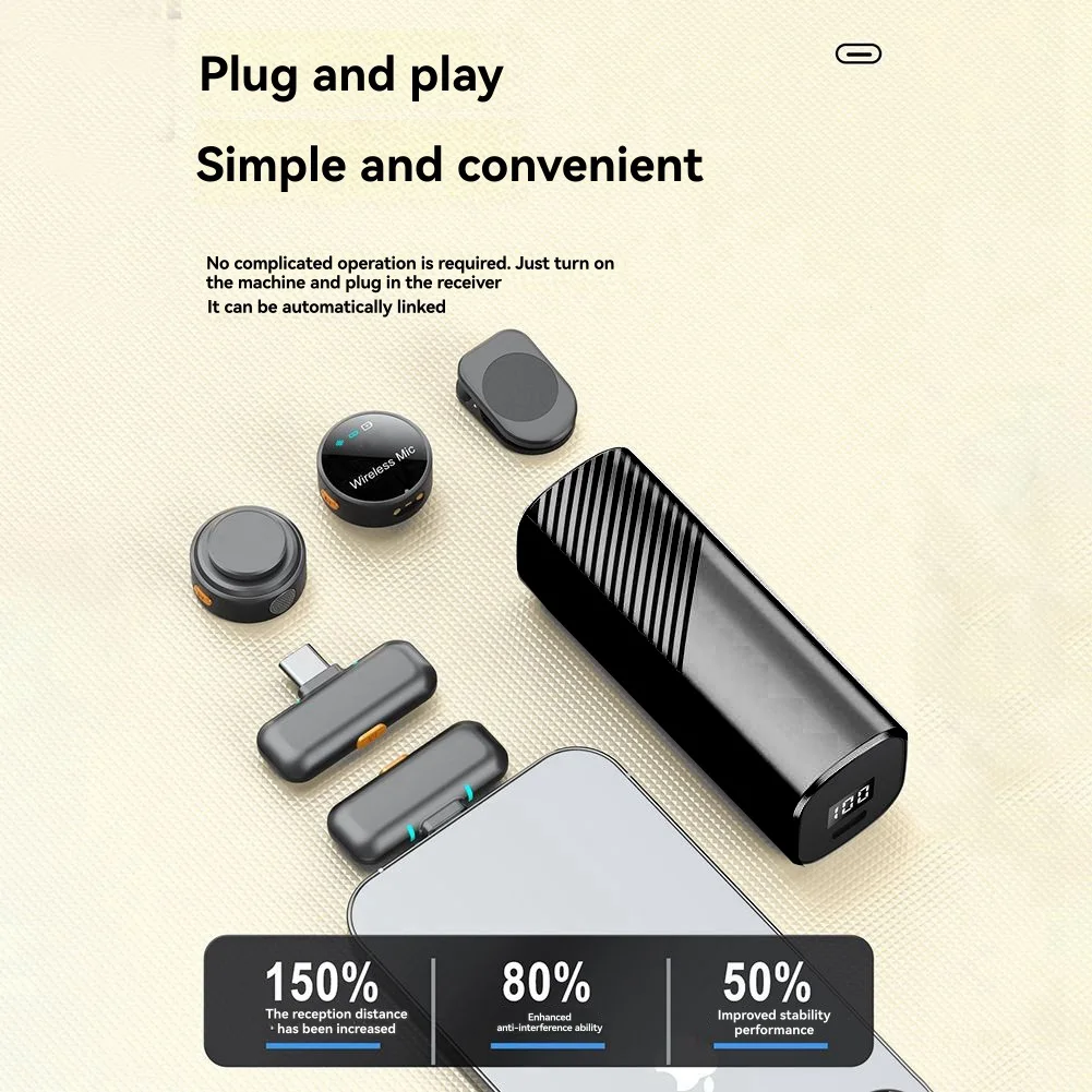 Dynamic Wireless Lavalier Microphone with Charge Case, Mini Clip/Magnetic Mic Type-C Interface for Smart Device Video Recording