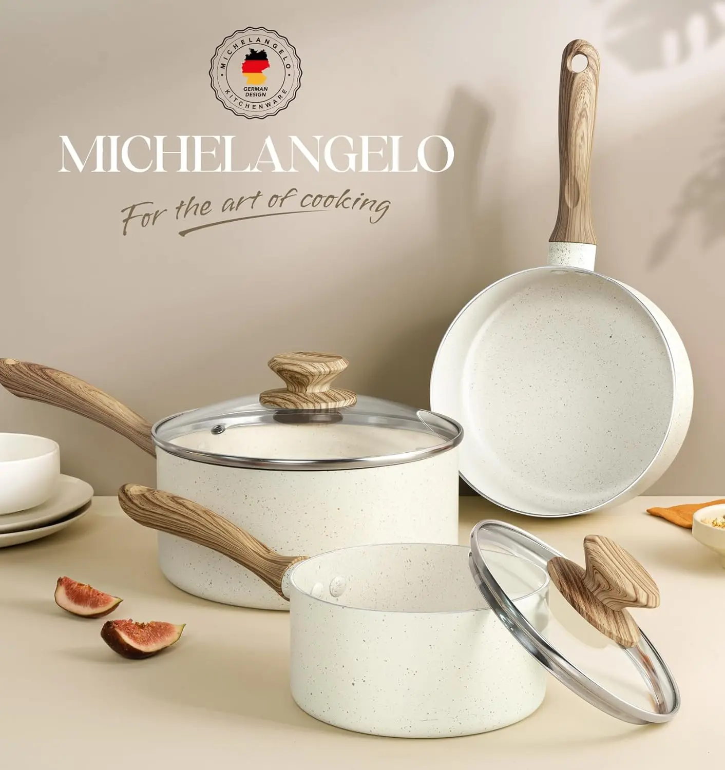 

MICHELANGELO 3Piece Non-stick Frying Pan with Lid Ceramic Pan Set with Screwdriver Pan Multi Purpose Cooking Pot Kitchen