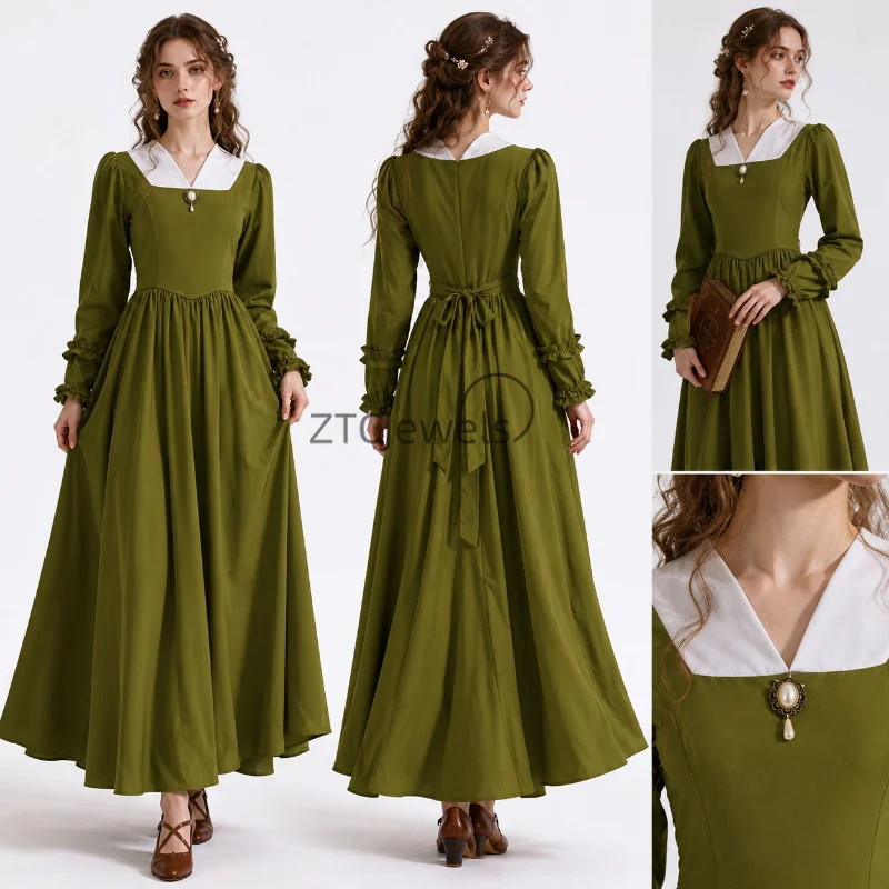 Europäisches und Amerikanisches Mittelalterliches Halloween-Kostüm Langärmliges Taillengürtel-Retro-Kleid Bühnenauftritt Rollenspiel-Kostüm