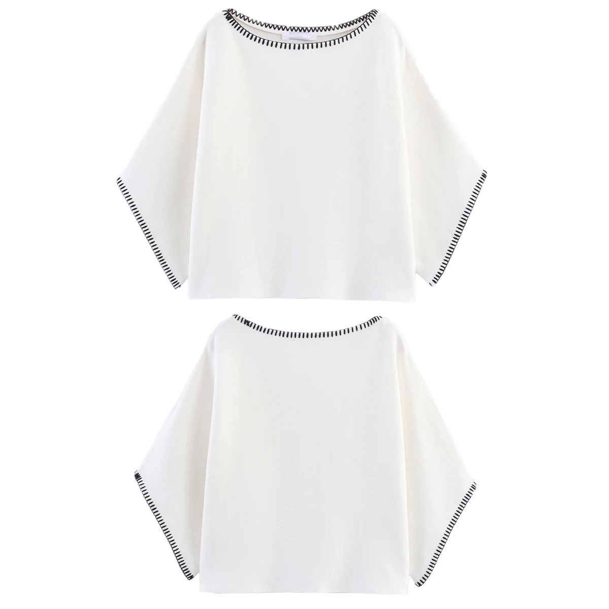 

Maxdutti Minimalist Fashionable And Elegant Navy Blue Lace Embroidery White Round Neck Knitted Sweater For Women Pullover Top