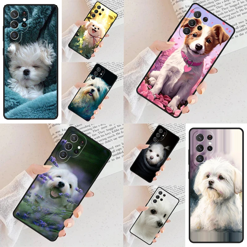 Cartoon Maltese Dog Cell Phone Case for Samsung Galaxy S26 Ultra S25 S24 S23 S22 S21 S20 Note10 Cover