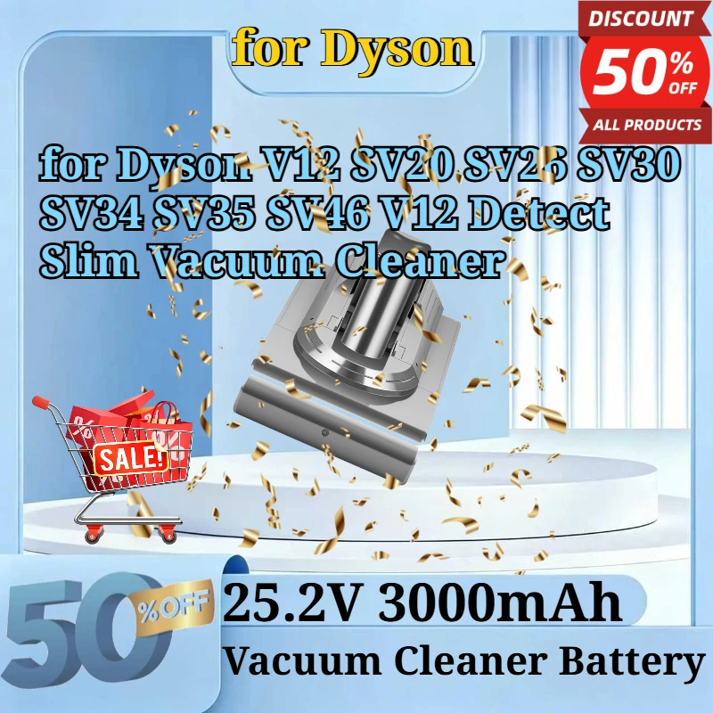 3000mAh 25.2V Replacement High Capacity Battery for Dyson V12 SV20 SV26 SV30 SV34 SV35 SV46 V12 Detect Slim Vacuum Cleaner