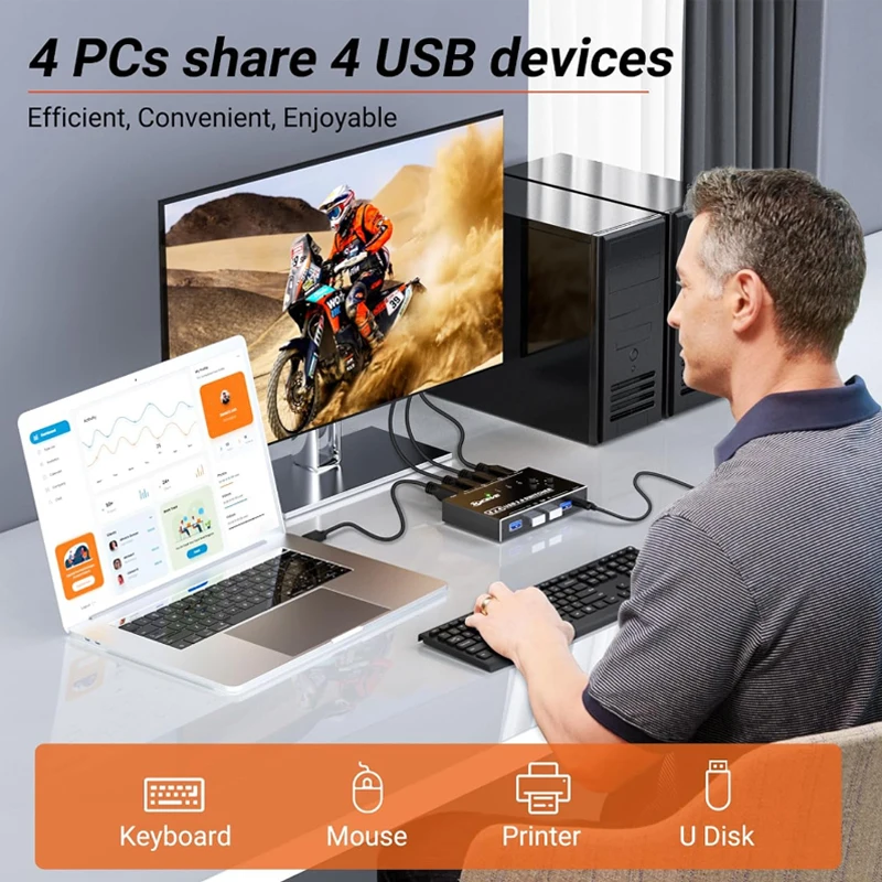 Adaptador de Controlador Síncrono USB, Compartilhamento Switch, Splitter Extender, Multi-função HUB USB, Internet Splitter, Plug and Play