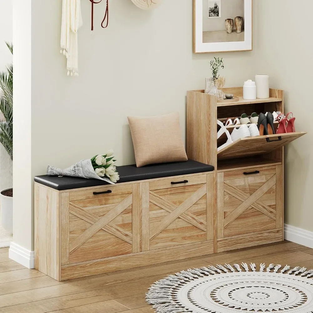 خزانة أحذية مع مقعد تخزين للمدخل، وسادة أدراج قابلة للطي، منظم أحذية مخفي ضيق لغرفة المعيشة في خزانة المدخل #2