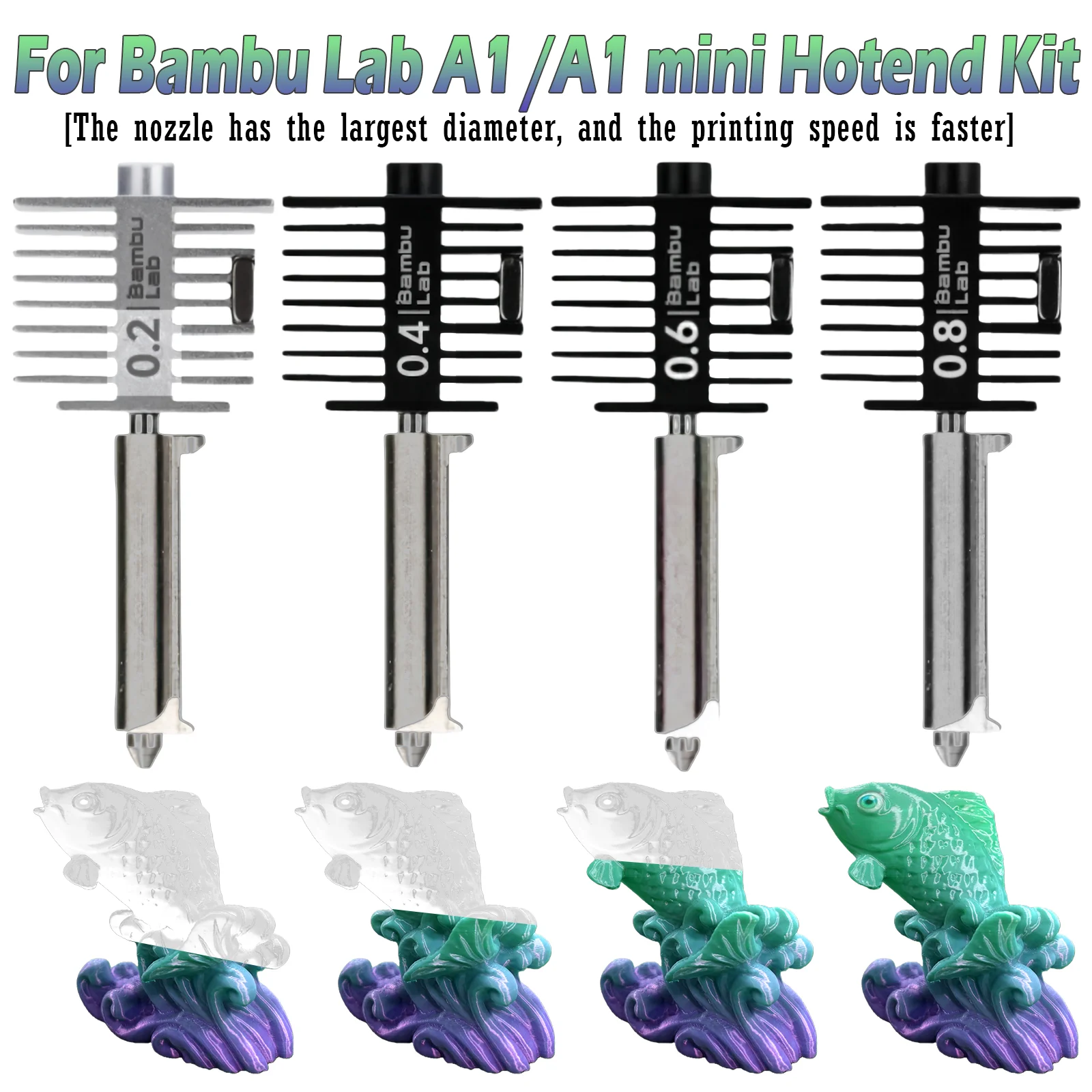 Pour Bambu lab A1 mini Kit Hotend buse en acier trempé buse 0.2/0.4/0.6/0.8mm pour Bambu lab A1 accessoire d'imprimante 3D