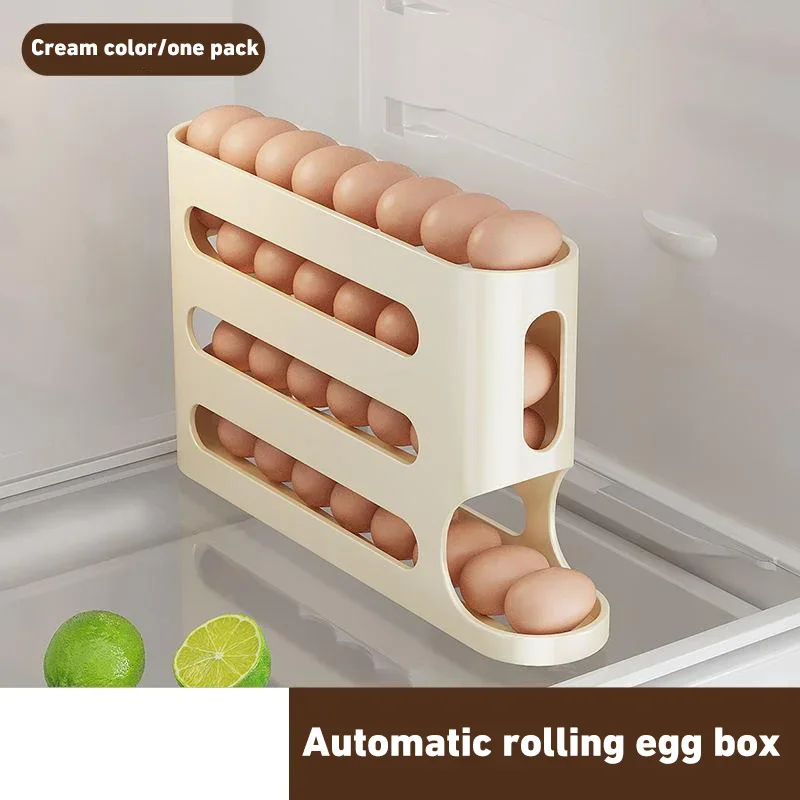 4 Layers Automatic Rolling Egg Holder Rack Fridge Egg Storage Box Container Refrigerator Egg Dispenser Fridge Organizer Kitchen