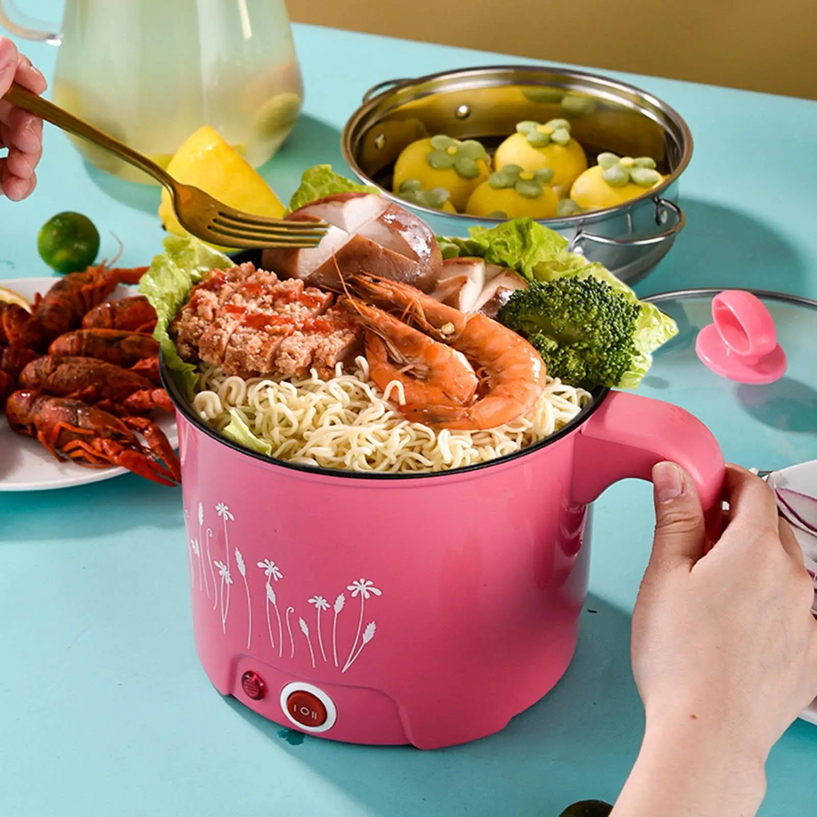 Electric Pots Household Portable Multipurpose Mini Ramen Cooker Noodles Cooker Mini Pot for Shabu Shabu Dumpling Fry Ramen Eggs