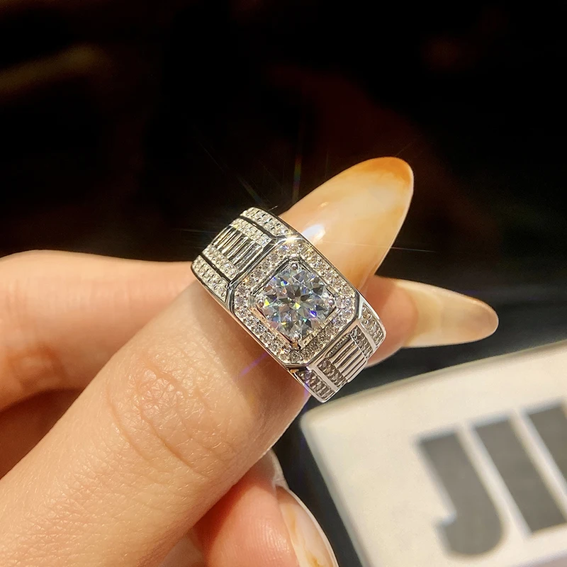 

GRA 1CT D Color Luxurious Certified Moissanite Diamond Wedding Rings For Men Real 925 Sterling Silver High Quality Fine Jewelry