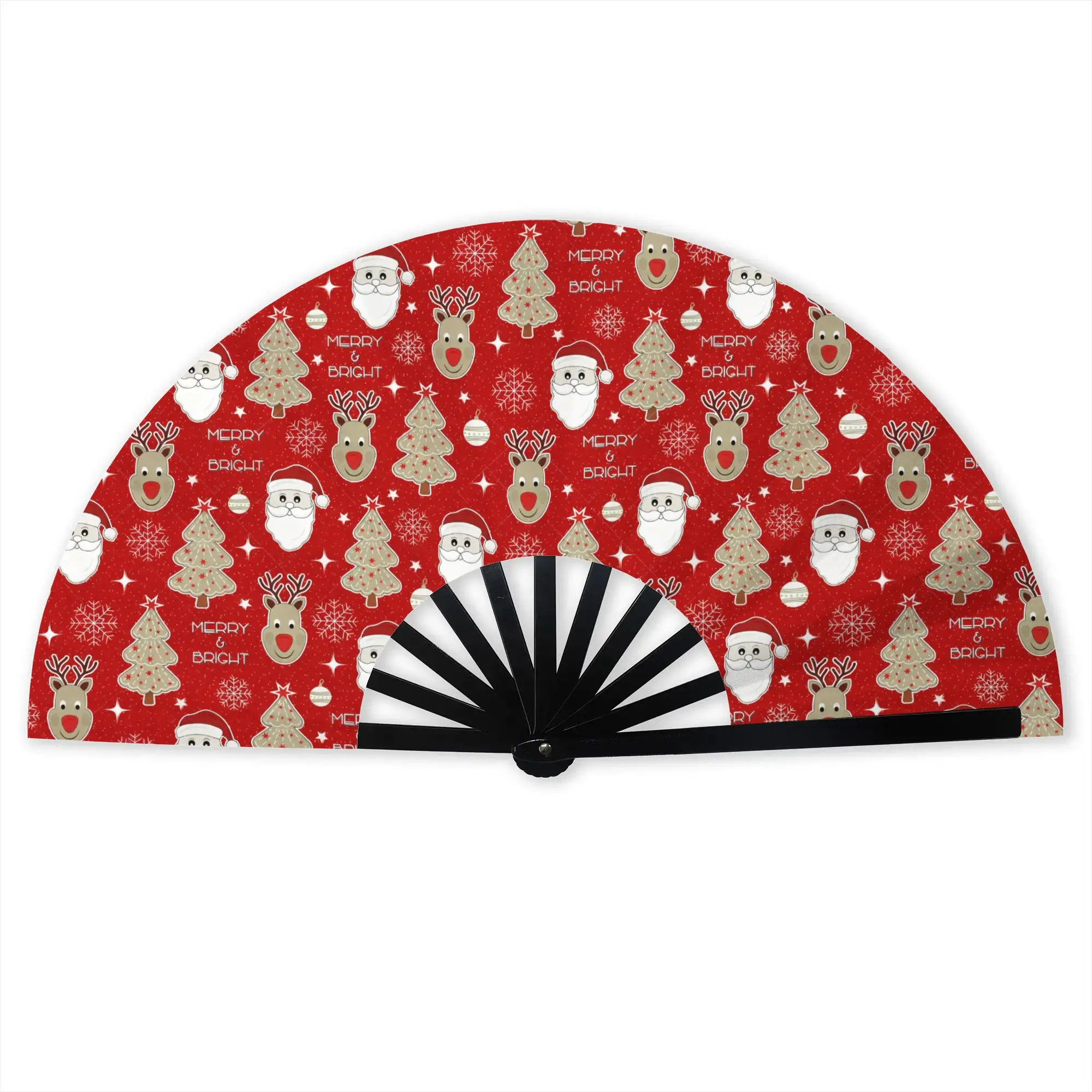 Christmas Merry  Hand Fan Promotional Gift Party Xmas Snowman Christmas Tree  Durable Folding Fans Unique Bulk Pack Fan