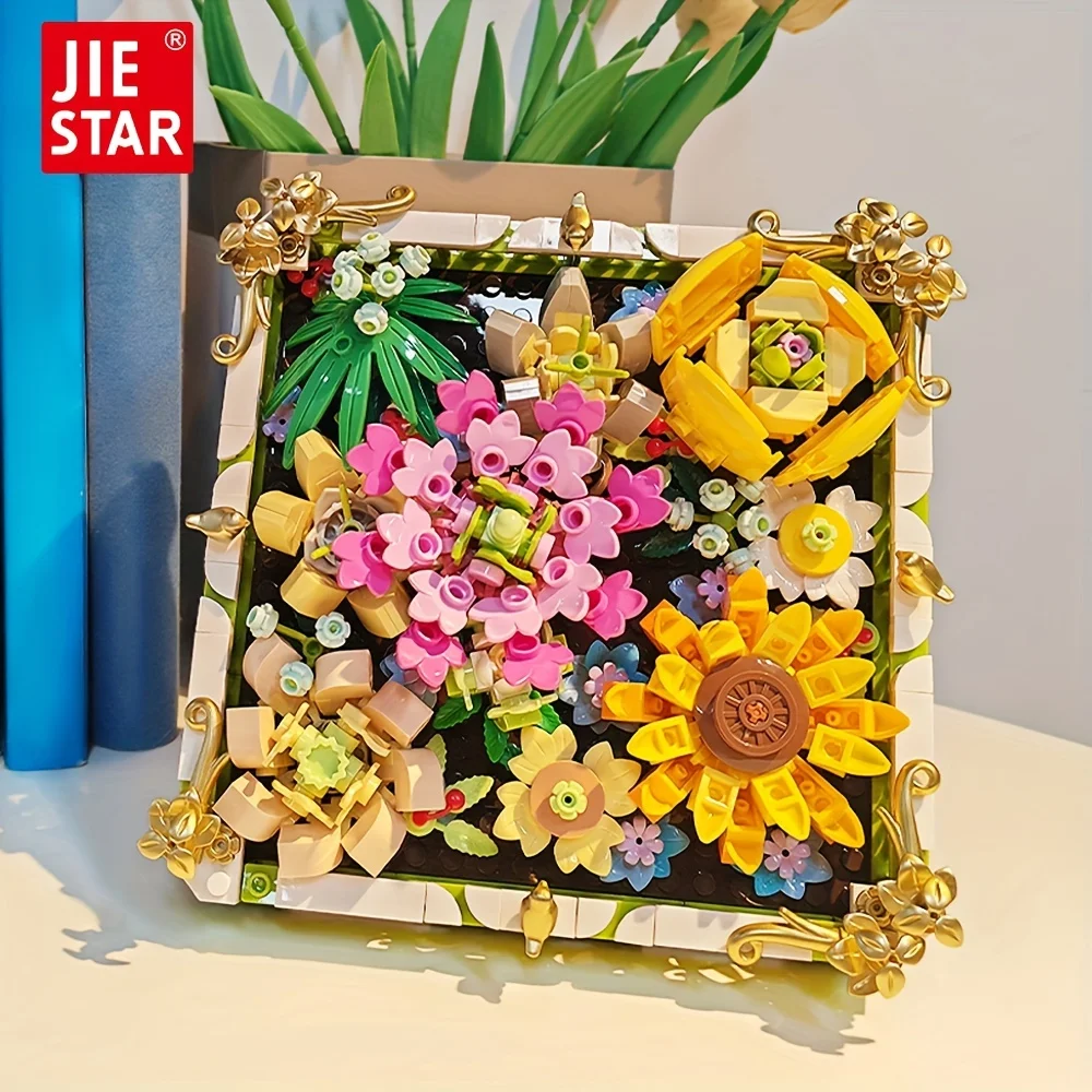 

Jiestar JJ9027 идея ранние летние подсолнухи розы искусственный букет цветы DIY картина кирпичи сборка модель строительные блоки