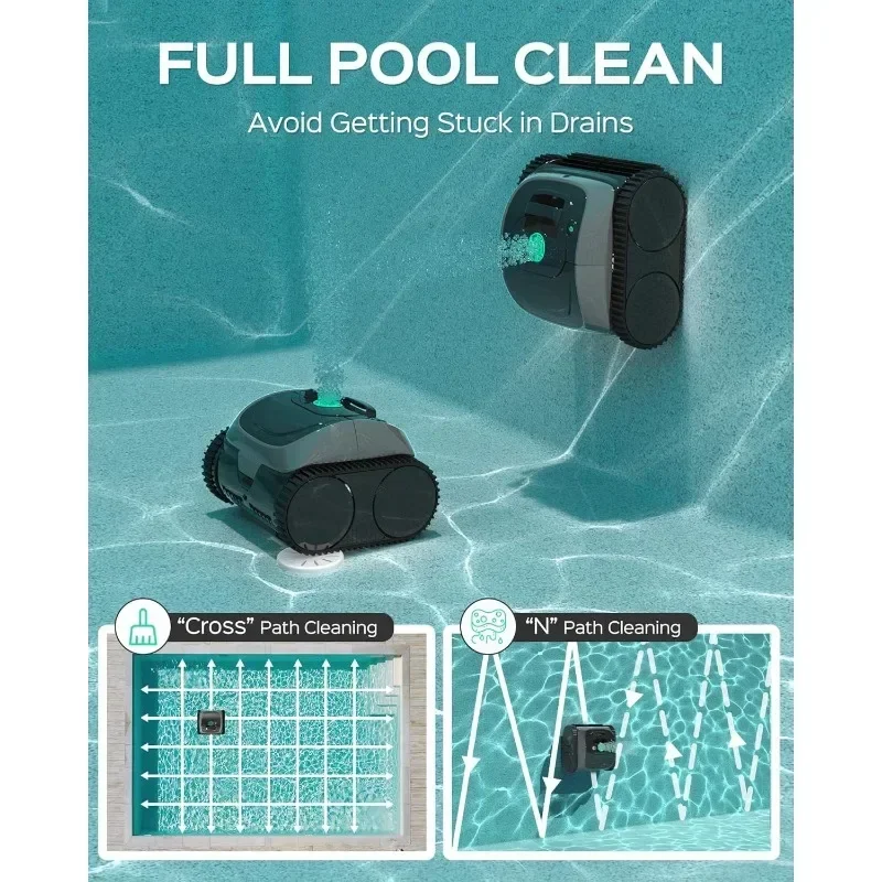 C1-Aspirateur de piscine robot sans fil, pour piscines encastrées jusqu'à 65 pieds de long, avec fonction d'escalade murale