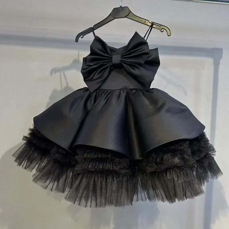 Solid Elegant Girl's Sling Dress Fashion Walk Show Costume Children Princess Fluffy Dress Sleeveless Kid Ballroom Clothing