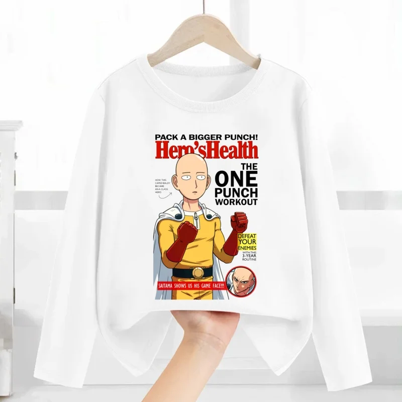 Anime One Punch Man Hero Saitama Oppai Print Kids T shirt Cartoon Children Clothes Autumn Baby Boys Girls Long Sleeve T-shirt