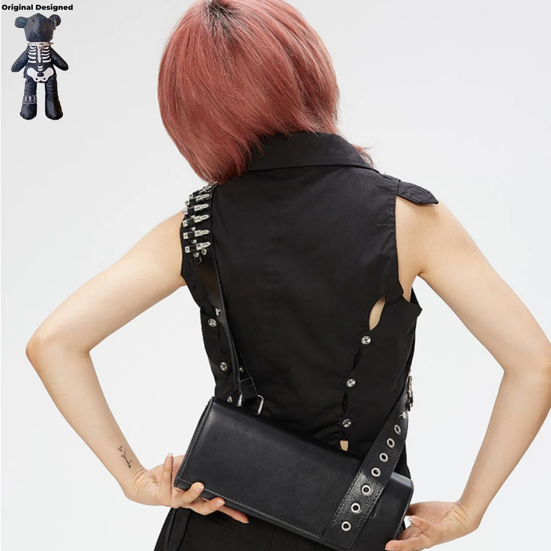 Y2K Spicy Girls Harajuku Punk Bullet Chain One Shoulder Bags Casual Black Chains Handbag Pu Leather Ladies Bags