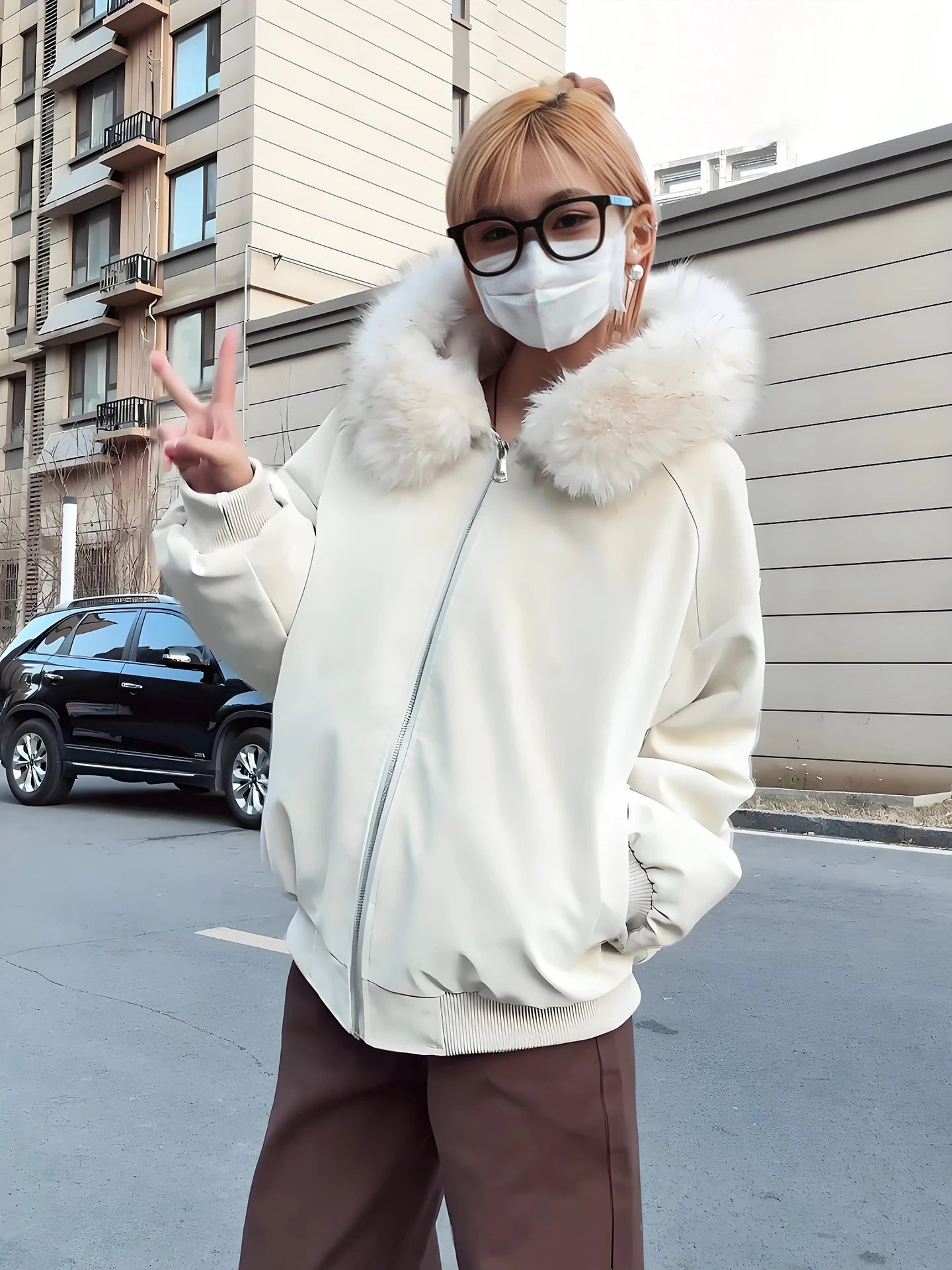 

Американская зимняя куртка из искусственной кожи с отстегивающимся меховым воротником и капюшоном, утепленная, для мужчин и женщин, с отделкой из искусственного кроличьего меха