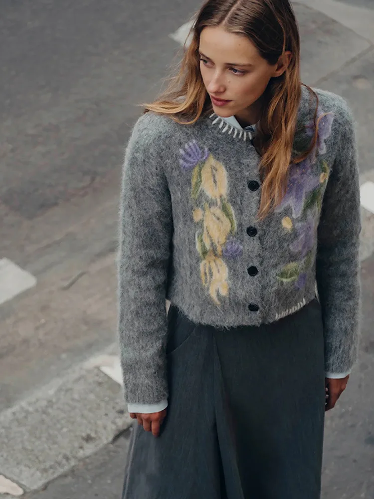 24 ฤดูใบไม้ร่วงและฤดูหนาวนุ่ม Waxy ขี้เกียจลม Wild South ดอกไม้ฝังไหล่ถักเสื้อสเวตเตอร์ถักเสื้อถัก