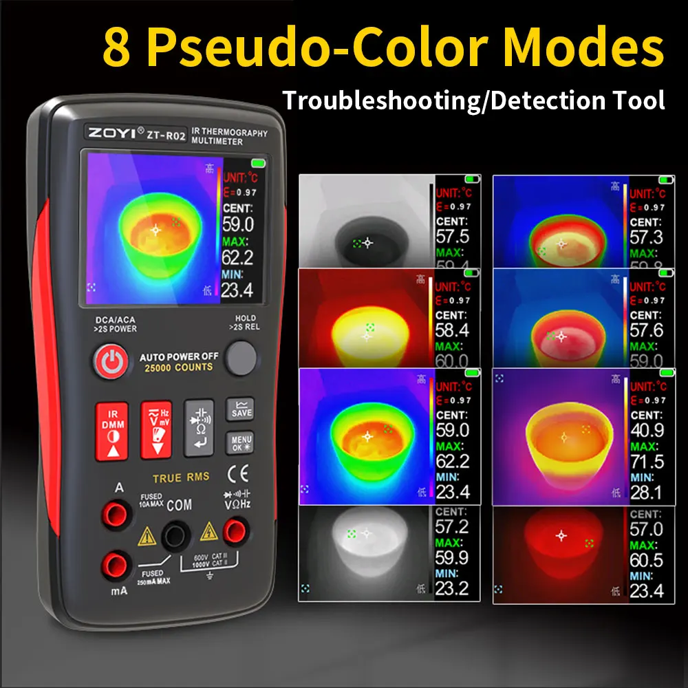 ZOYI ZT-R02 مقياس التصوير الحراري المتعدد 2 في 1 عداد رقمي احترافي 25000 عدد مع إصلاح دائرة كاميرا تعمل بالأشعة تحت الحمراء #4