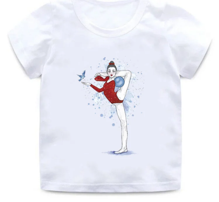 Wholesale Children Gymnastics Dancer Print New  T-Shirt Dance Girls Clothes Baby Tshirt Summer Casual Short Sleeve Children Tops