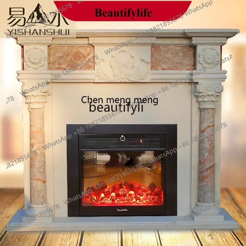 

D178 Marble fireplace color matching carved small pillar fireplace rack simulation fire heating decorative cabinet