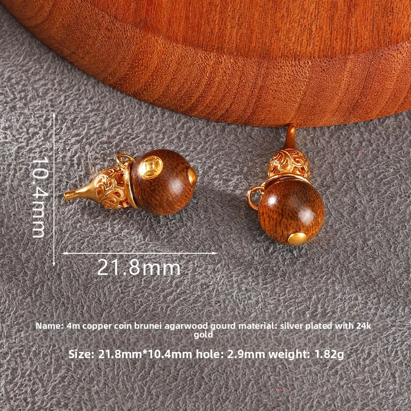 Chinese Style Lucky Natural Agarwood 925 Sterling Silver Gold Plated Spacer Beads Charms For Diy Bracelet Jewelry Making Fortune view 6