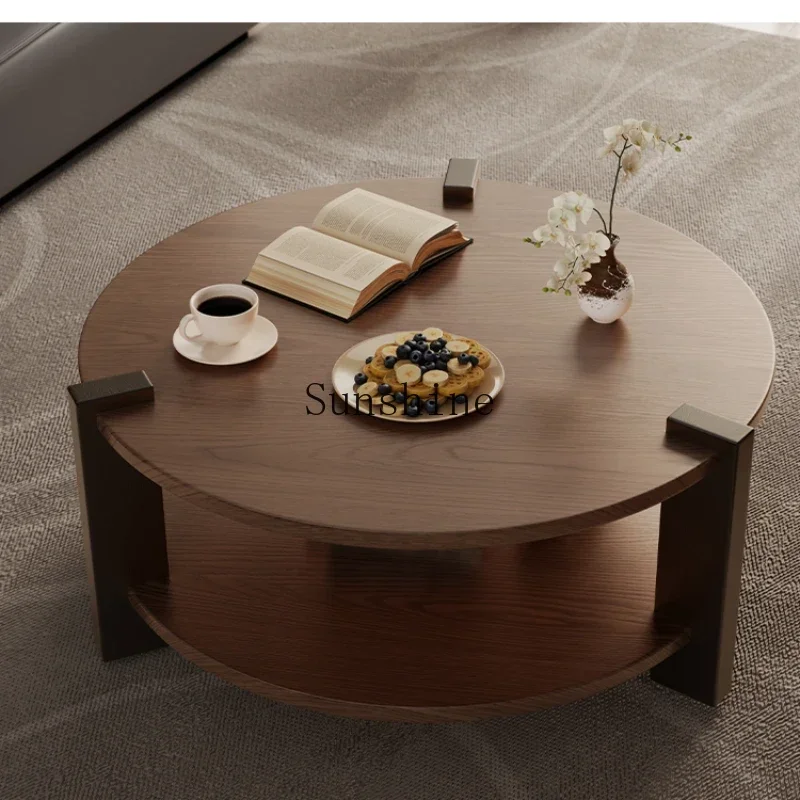 Round coffee table household simple side table double layer tea table