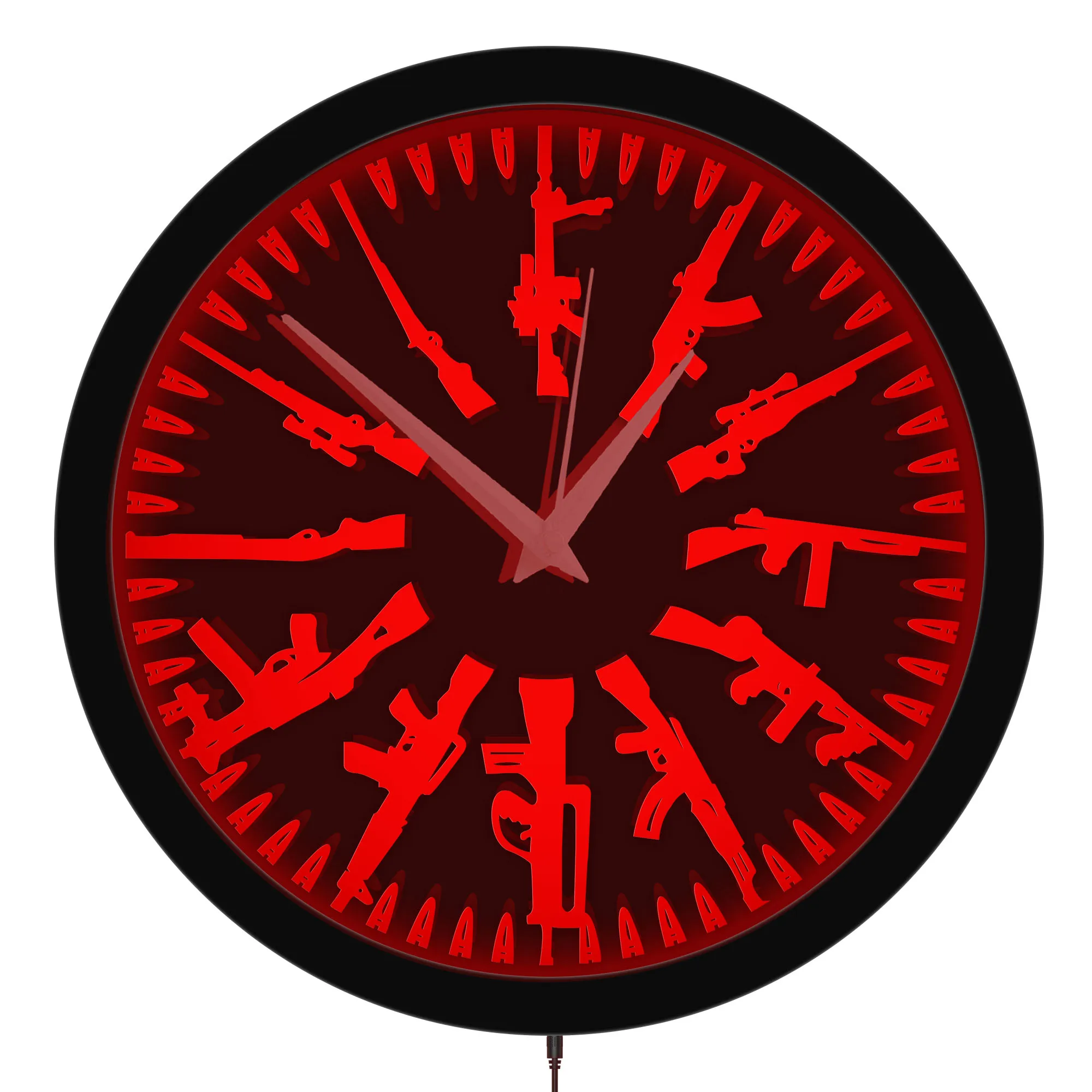 Military Gun Silhouette LED Neon Light Wall Clock for Man Cave Garage Tactical Glowing Sign Luminous Light Up Wall Clock