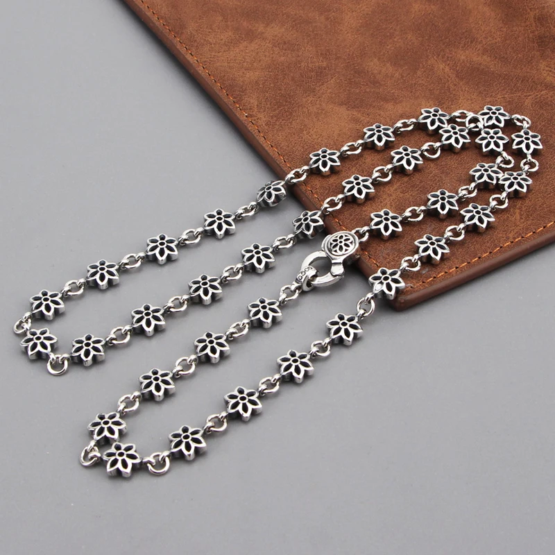 S925 pure silver classic cherry blossom necklace, American men's and women's hip-hop six pointed star collarbone chain trend
