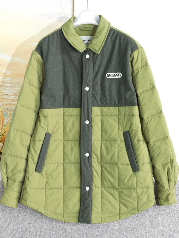 

Men's Casual Patchwork Quilted Cotton Jaet Autumn Winter Warm Leisure Collar Coat Faion Urban Sle Long Sve Polyester