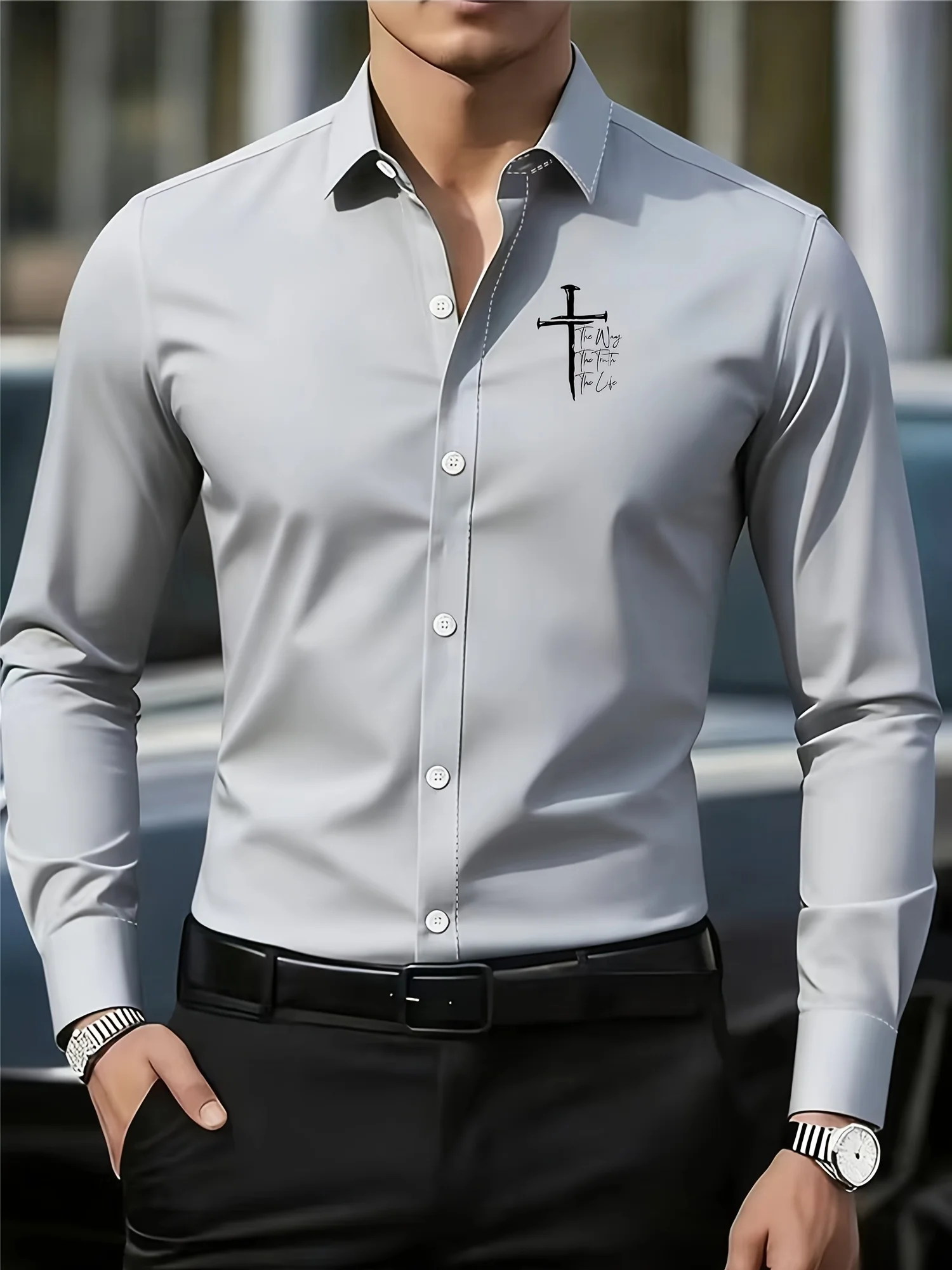Luxury-Style Printed Long-Sleeved Shirt for Men - Professional Business Shirt