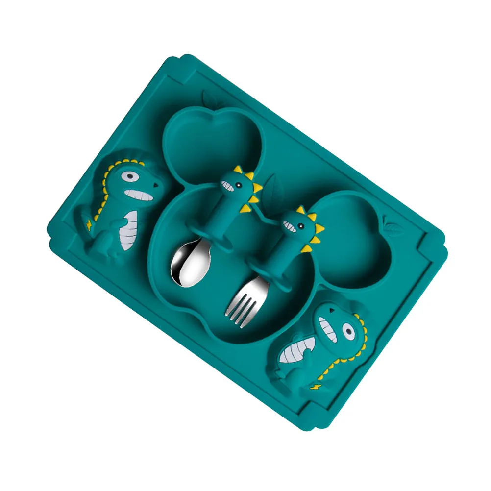 

1Set Baby Dinner Plate Set Silicone Tableware Dish Bowl Fork Spoon Nonslip Suction Design Bright Color Long Lasting