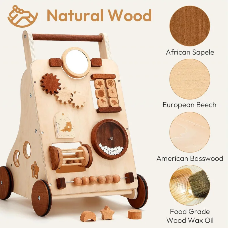 Solid Wood Baby Walker Trolley Anti-Rollover Educational Learning Toy