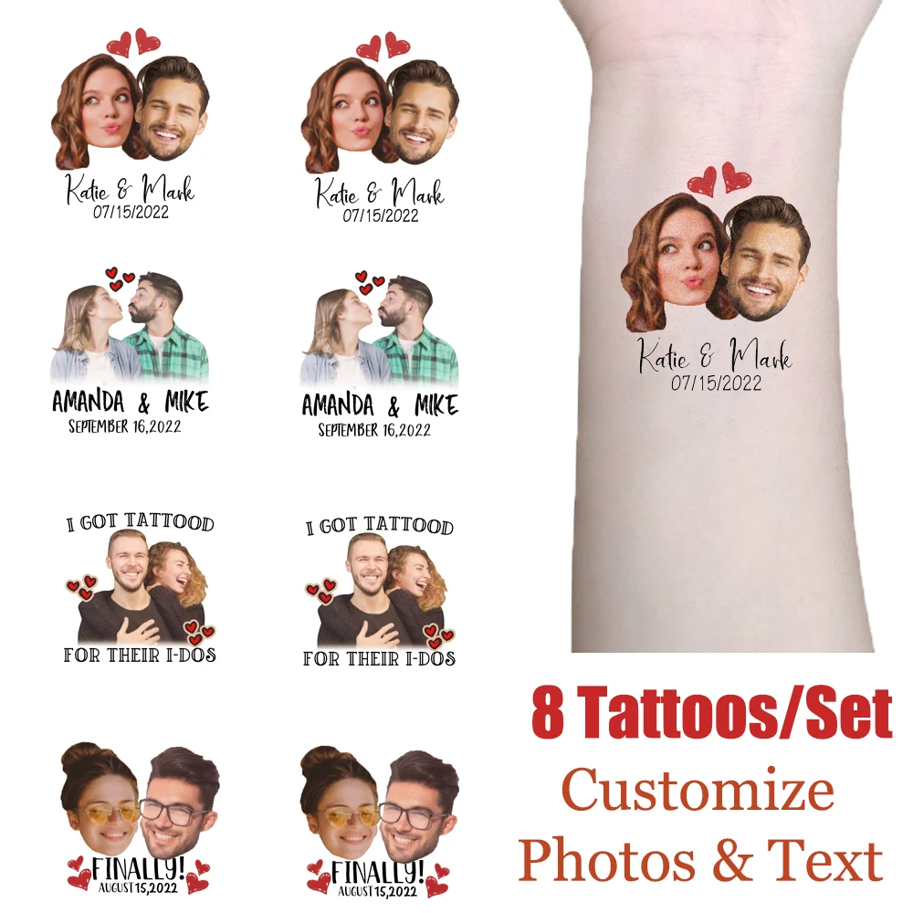 8 Pcs A Set Personalized Waterproof Temporary Tattoo Customized DIY Photo Names Face Body Tattoo Couple New Year Tattoo Stickes