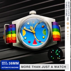 Newest Casual Men's Watch 38mm Water Resistant NH35 Automatic Mechanical Watch With Sapphire Glass Fruit Color Luminous Dial