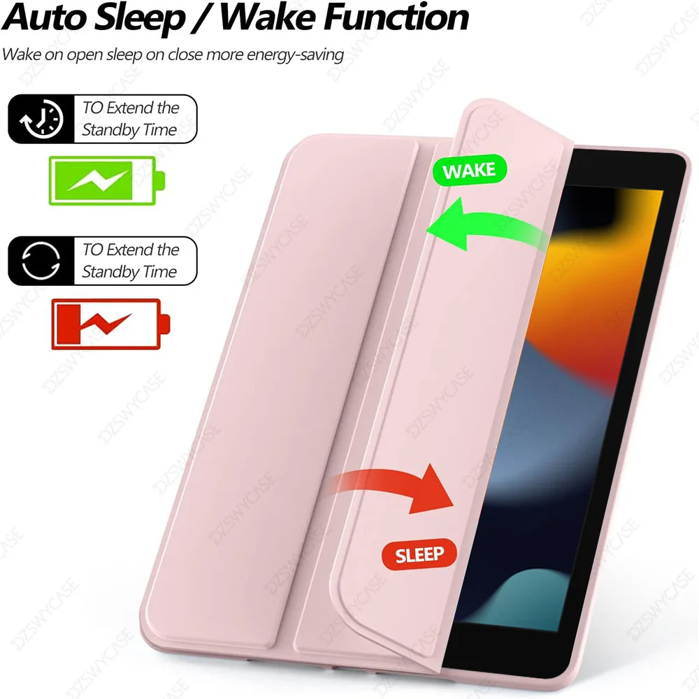 Silicone Case For iPad 9/8/7th Gen 10.2-inch, Lightweight Smart Trifold Stand Cover, Shockproof Soft TPU Back, Auto Sleep/Wake image 3
