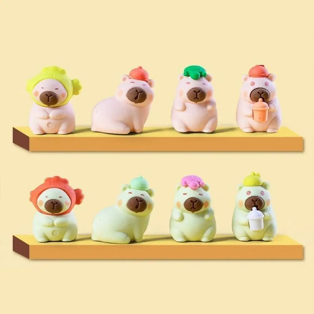 4Pcs Cute Stationery Capybara Eraser Children Toys Capybara Pencil Rubber Gifts Kindergarten Reward Eraser