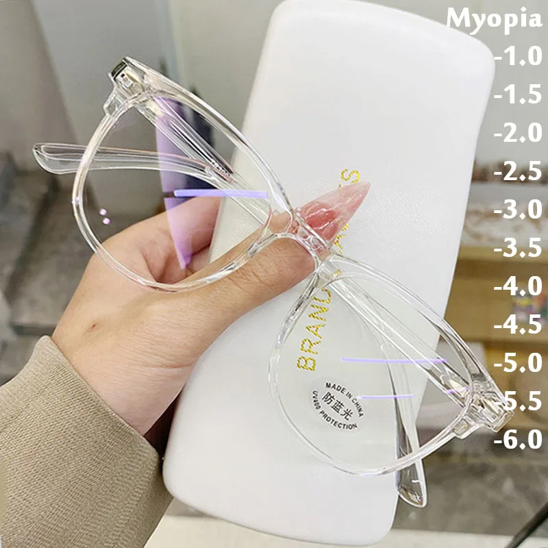 2024 Oversized Myopia Eyeglasses Vintage Unisex Transparent Frame Eyewear Anti-Blue Light Ladies Nearsight Glasses