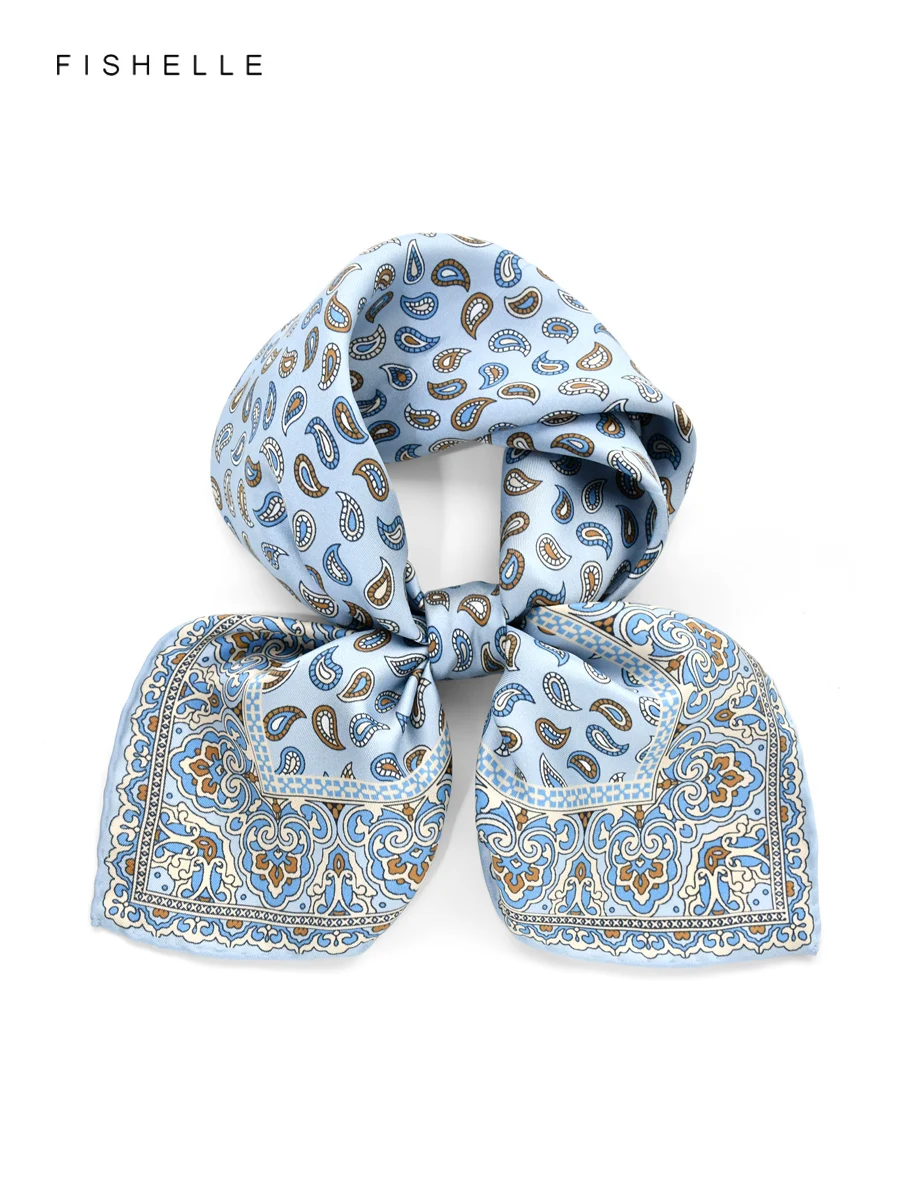 

Light Blue Paisley 100% Natural Silk Scarf Twill Women Scarf Pocket Square Wrap Shawl Neckerchief 50cm Luxury Gift Handkerchief