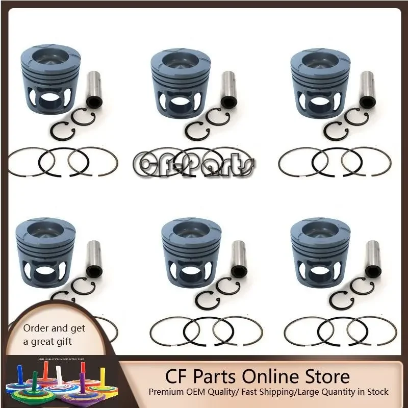 

New 6 Sets STD Piston Kit With Ring 6211-31-2111 Fit For Komatsu 6D140 Engine 140MM