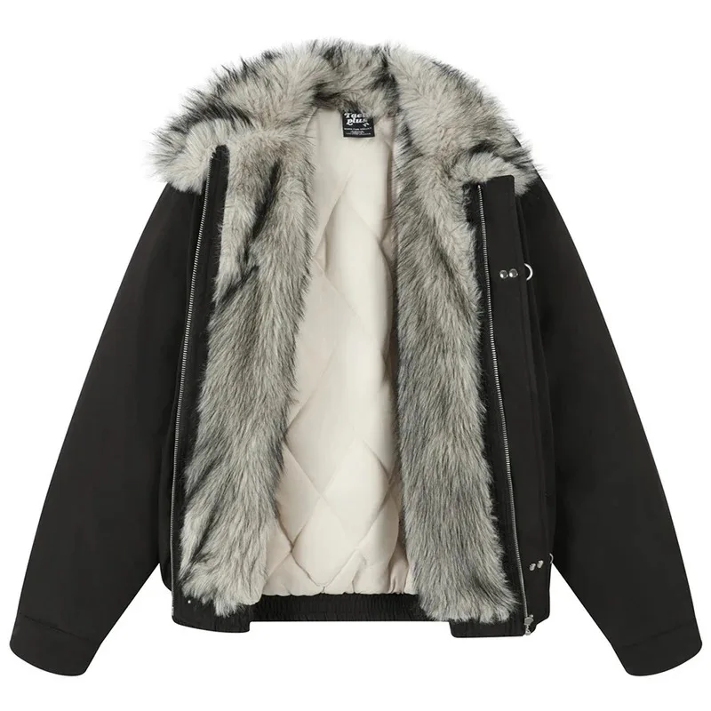 جواكت شتوية بياقة من الفرو سترات دافئة سميكة معاطف مبطنة بياقة واقفة سترات هاراجوكو ملابس خارجية للرجال #2