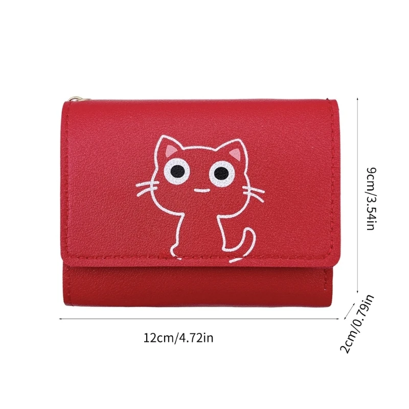 Portefeuille de qualité compact et durable pour femme, mini porte-cartes à fermeture éclair, poches pour espèces, porte-monnaie à la mode, petit chat de dessin animé