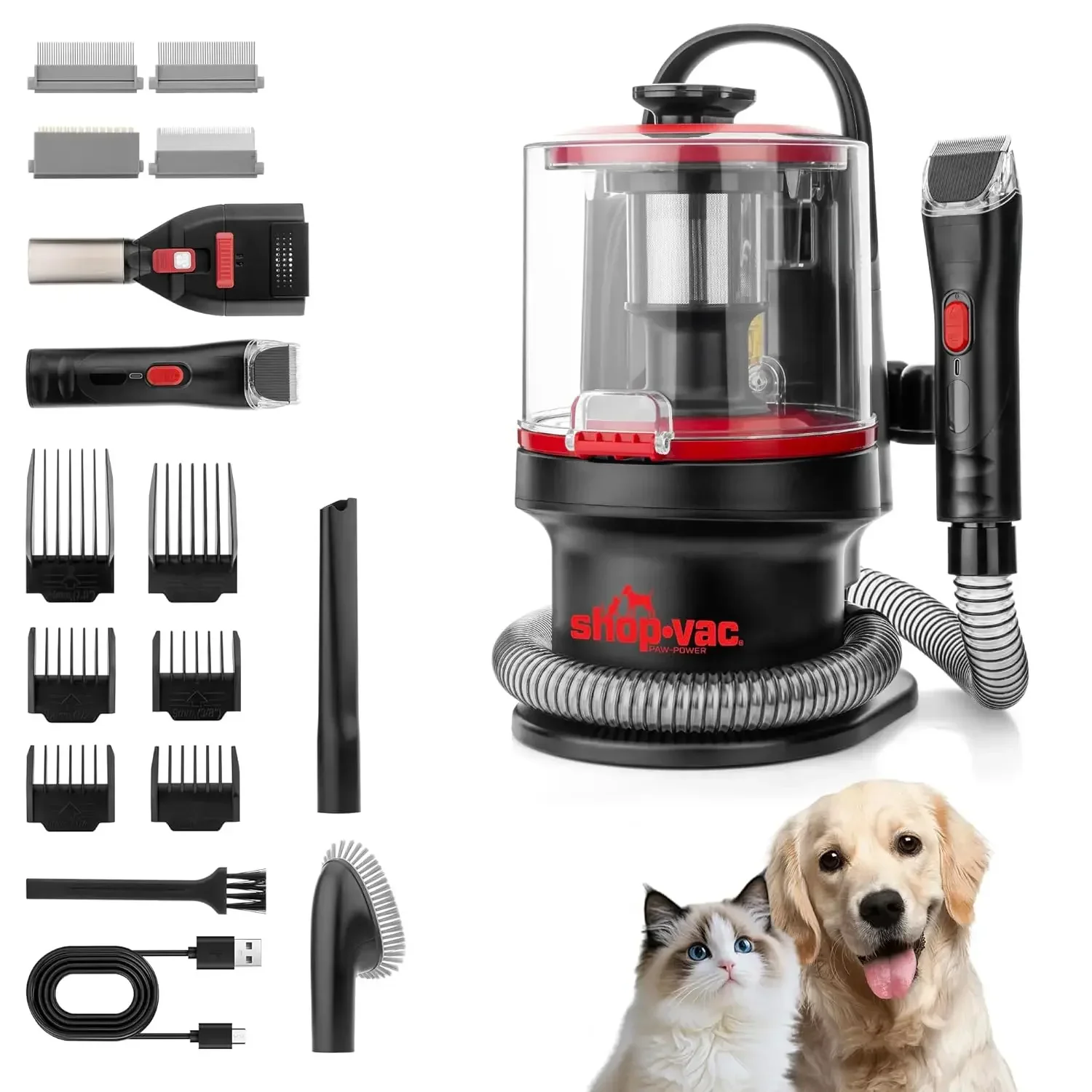 

4-in-1 Pet Grooming & Vacuum, Dog Grooming Vacuum for Shedding, Professional Clippers, Brushes & Crevice Tool, 10,000Pa Suction,