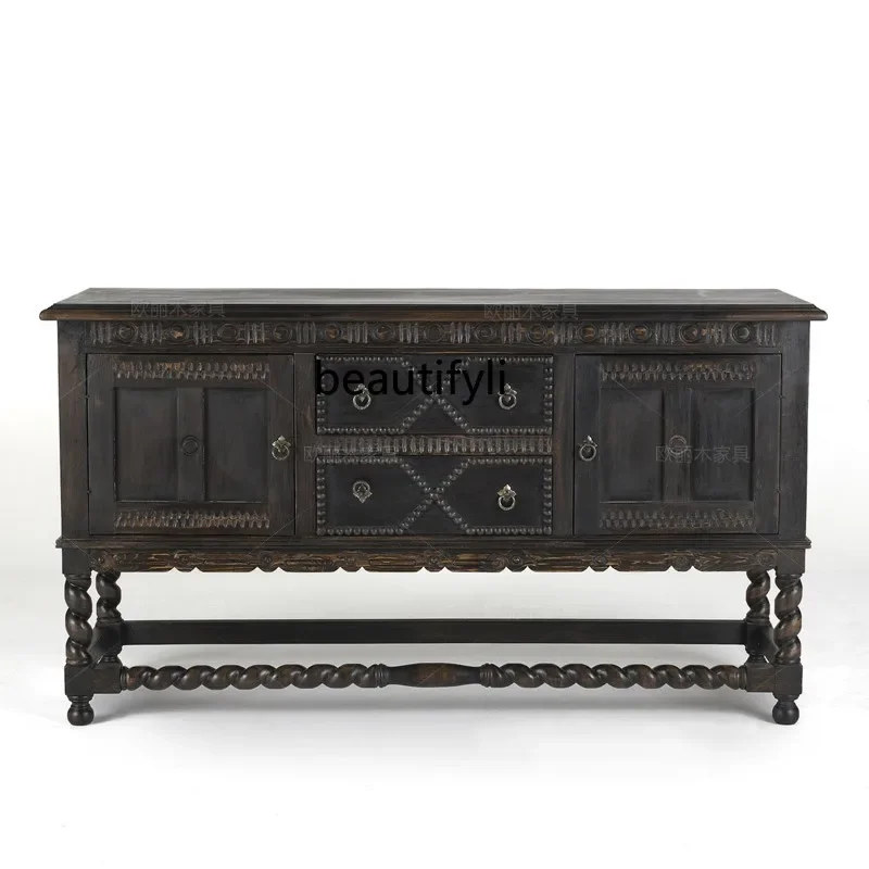 

ss25 Furniture American retro solid wood living room porch cabinet partition, French art old dining side cabinet