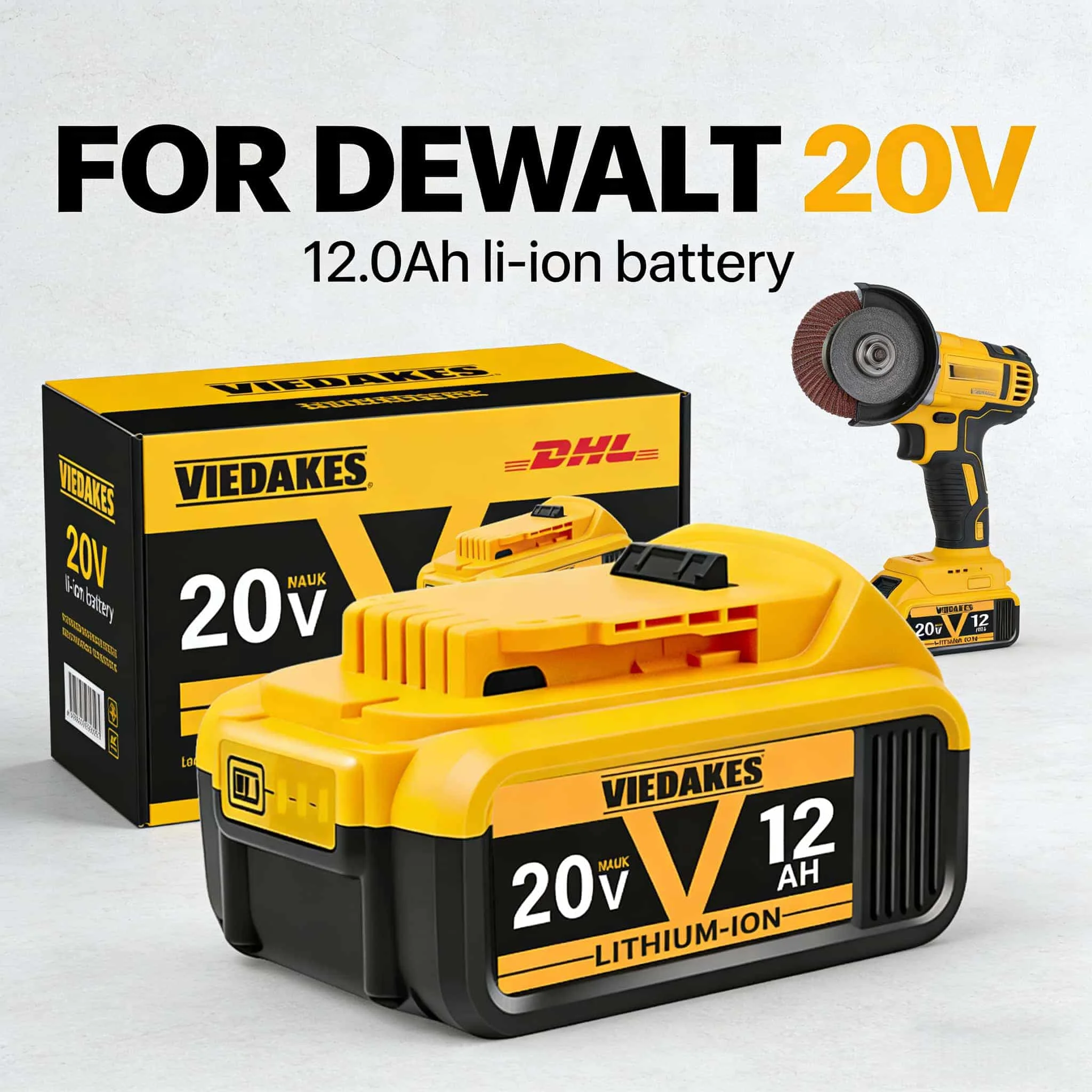 

For DeWalt 20V battery 12.0Ah Li-ion Battery High Capacity Industrial Grade Replacement Battery forDCB200 DCB205 DCB206 DCB207