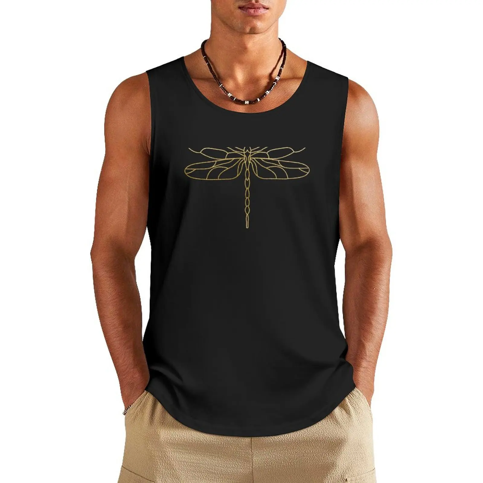 

Light Golden Dragonfly. Lineart Tank Top gym wear men gym shirt men