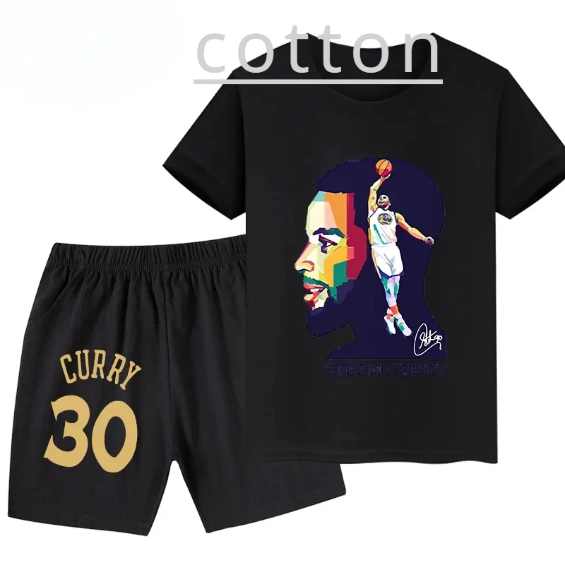 Stephen Curry Print Children Clothes Summer Kid's Cotton T-shirt Shorts Suit Short-sleeved Sport 2-piece Baby Set Boy Girl