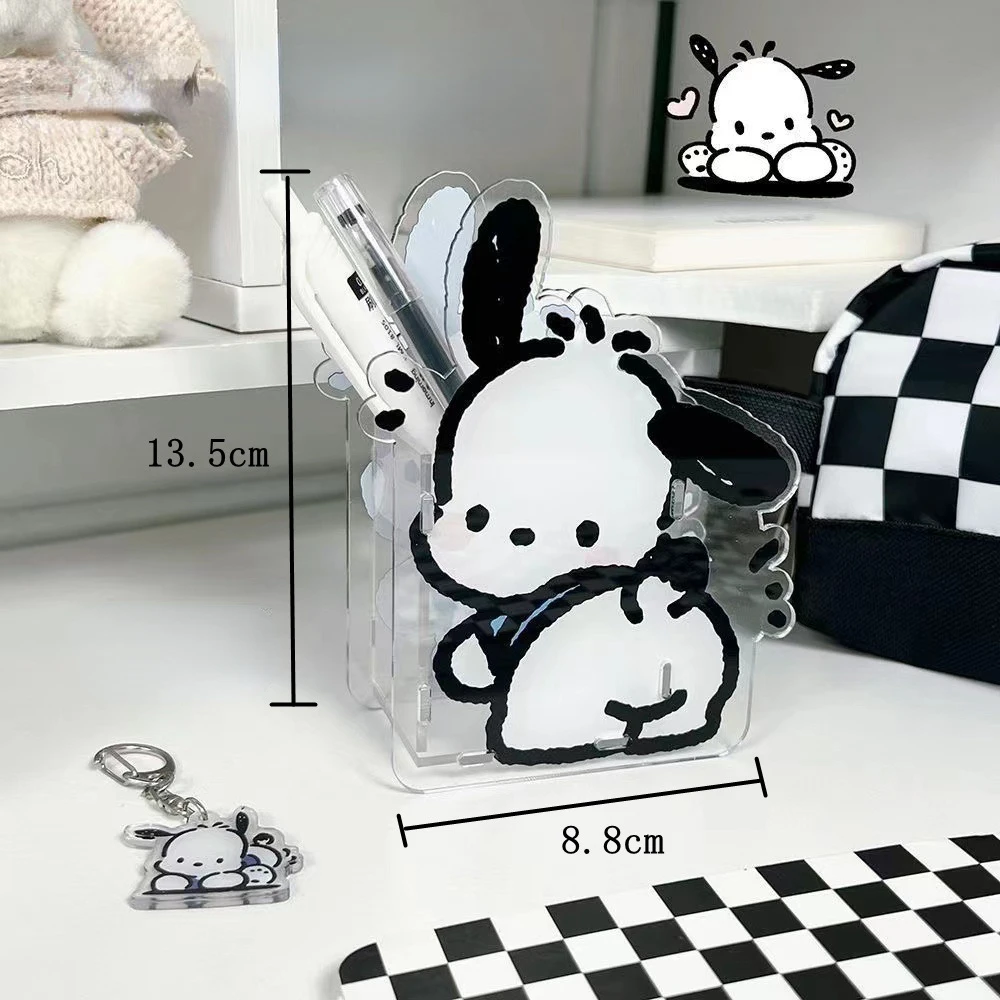 Sanrio Cartoon Pacha Dog Acrylic Transparent Pen Holder Student Cute Girly Heart Desktop Large Capacity Stationery Storage Box