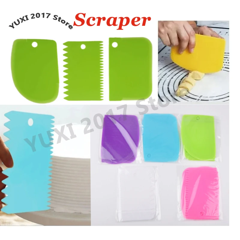 3-piece Butter Scraper DIY Kitchen Straight Curved Toothed Butter Bread Knife Plastic Cake Puree Scraper Baking Tool