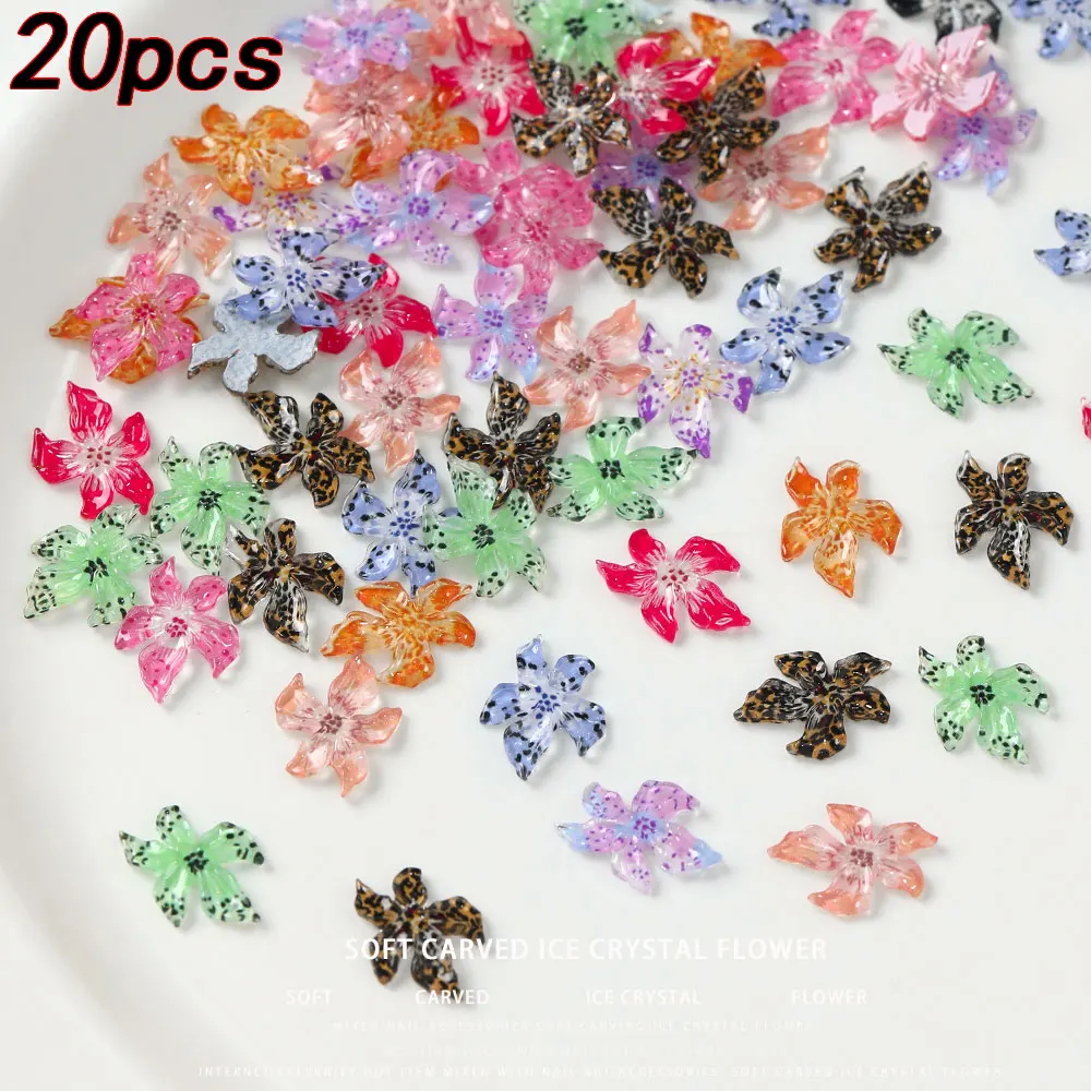 20pcs Kawaii Soft Crystal Flower Nail Art Decoration 3D Gradient Transparent Lily Nail Rhinestones 12*16mm Resin Nail Charms DIY