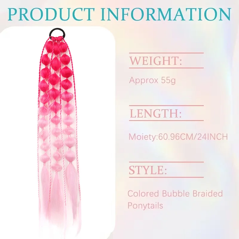 24Inch Synthetic Bubble Braided Ponytail Elastic Rubber BandGradient Color Ponytail Hair Extensions  for Daily Party Halloween