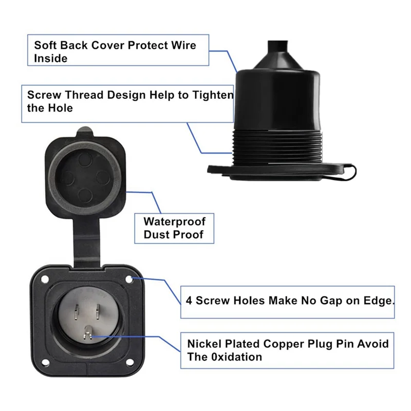 ABRU-15 Amp Outlet Plug, 5-15 125V RV Outlet With Waterproof Cover For RV Boat Shed Electrical Extension Cord